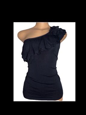 One-Shoulder Ruffle Black Tank Top
